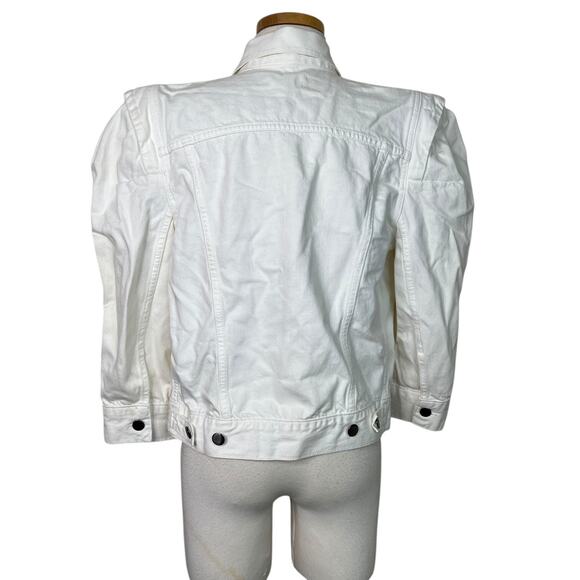 FRAME Denim Rosette Puff Sleeve Denim Jacket Rumpled Blanc White Small - Picture 3 of 8
